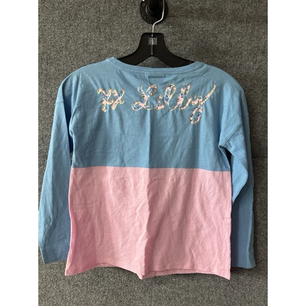 Lilly Pulitzer Shirt Top Pink Blue Longsleeve Large Fox logo ‎ Pima Cotton H69